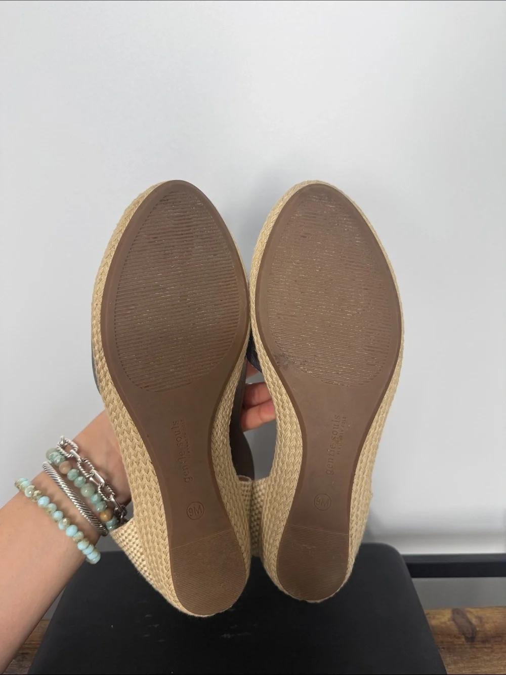 Gentle Souls Lena Metallic Leather Peep-Toe Espadrille Sandals Women's Size 9